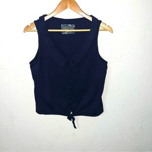 Anthropologie 100% Cotton Navy Blue Colored Collared Button Down Tie Front Shirt